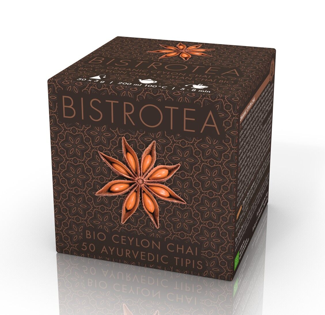 Boite de 50 tipis de thé noir de Ceylan Chaï Bio en sachets cristal biodégradables et compostables