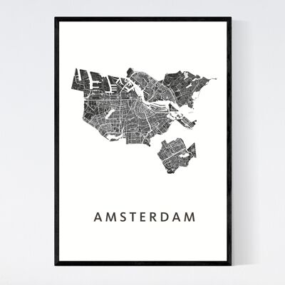 Mapa de la ciudad de Amsterdam - B2 - - Póster enmarcado