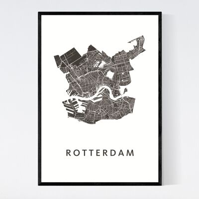 Mapa de la ciudad de Rotterdam - A3 - Póster enmarcado