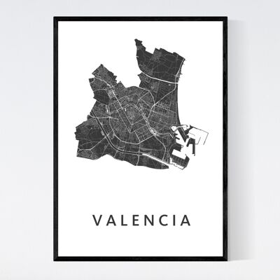 Mapa de la ciudad de Valencia - B2 - Póster enmarcado
