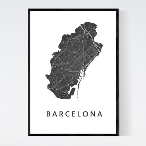 Barcelona City Map - A3  - Framed Poster