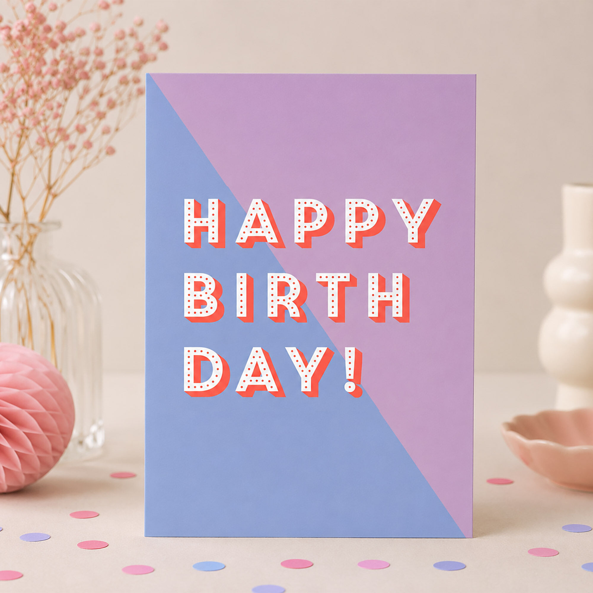 Tarjeta de feliz cumpleaños: postal moderna con neón.