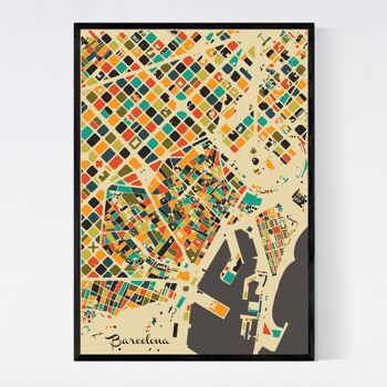 Plan de la ville de Barcelone - Mosaïque - A3 - Poster encadré 1
