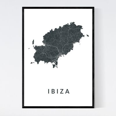Ibiza City Map - A3  - Framed Poster