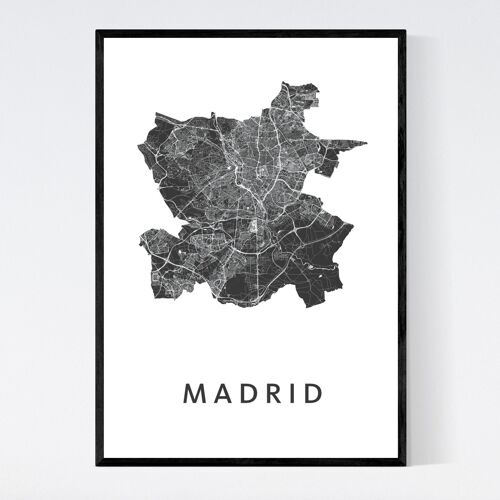 Madrid City Map - A3  - Framed Poster