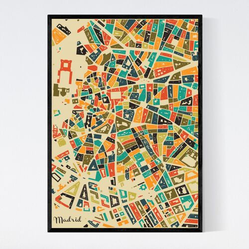 Madrid City Map - Mosaic - A3 - Framed Poster