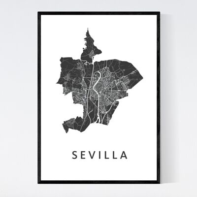 Mappa della città di Siviglia - A3 - Poster incorniciato