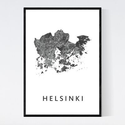 Mapa de la ciudad de Helsinki - B2 - Póster enmarcado
