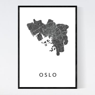 Carte de la ville d'Oslo - A3 - Poster encadré