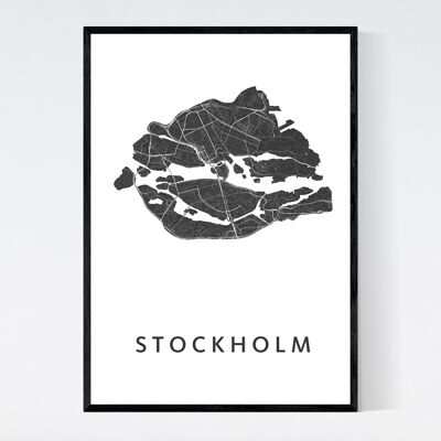 Plan de la ville de Stockholm - A3 - Poster encadré