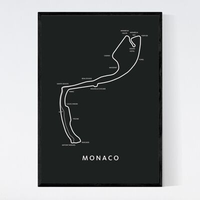 Mónaco - F1 - Mapa negro - B2 - Póster enmarcado