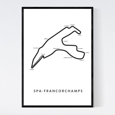 Spa Francorchamps - F1 - Mapa blanco - B2 - Póster enmarcado