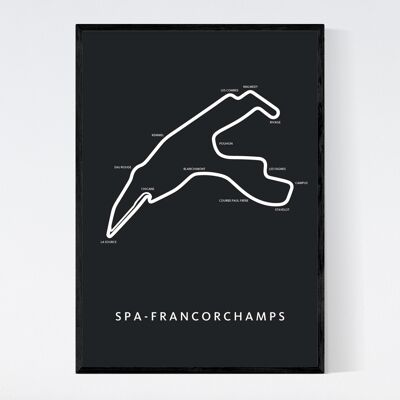 Spa Francorchamps - F1 - Mapa negro - B2 - Póster enmarcado