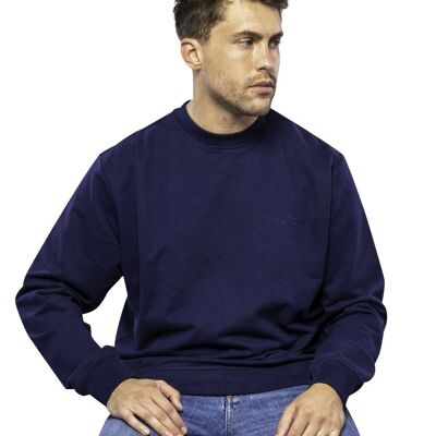 100% Cotton Crew Neck French Terry Stonewashed Sweatshirt Navy_XXL