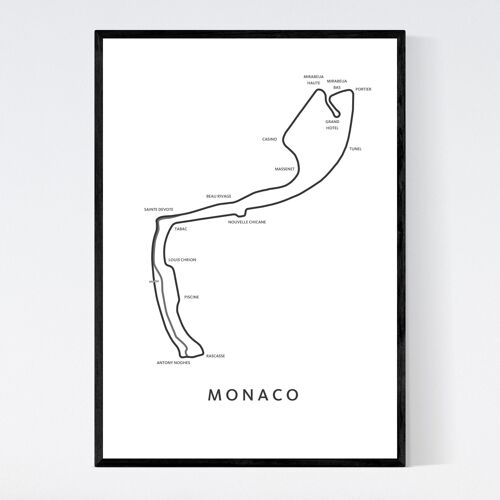 Monaco - F1 - White Map - A3 - Framed Poster