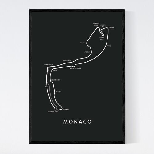 Monaco - F1 - Black Map - A3 - Framed Poster