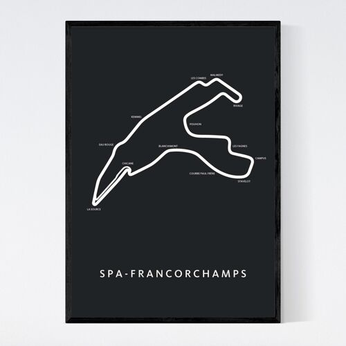 Spa Francorchamps - F1 - Black Map - A3 - Framed Poster