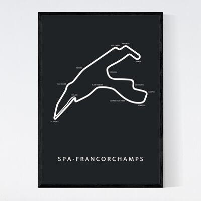 Spa Francorchamps - F1 - Mappa nera - A3 - Poster incorniciato