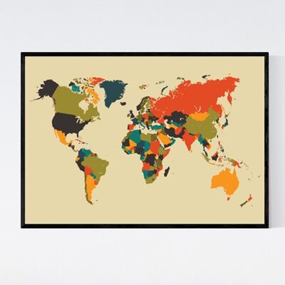 Carte du monde en mosaïque - A3 - Poster encadré