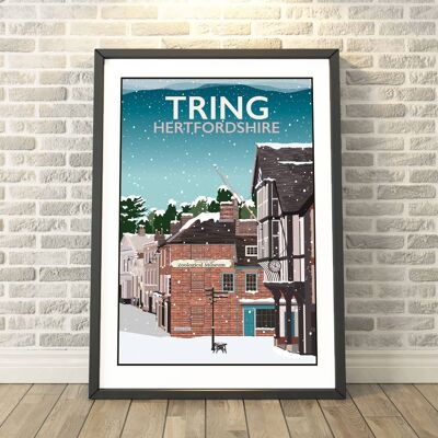Tring Highstreet, Hertfordshire Winter Print__A4