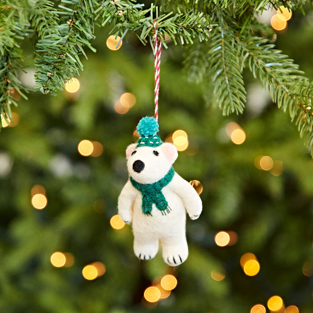 Felt Polar Bear Christmas Decoration
