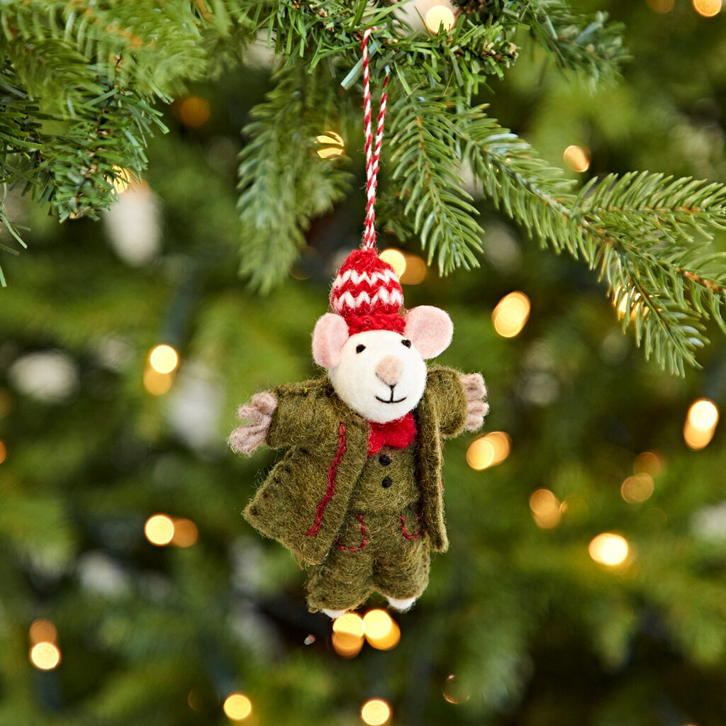 Felt Mouse in Three-Piece Suit Christmas Decoration