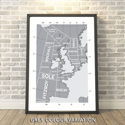 Shipping Forecast Regions Grey Print__A4