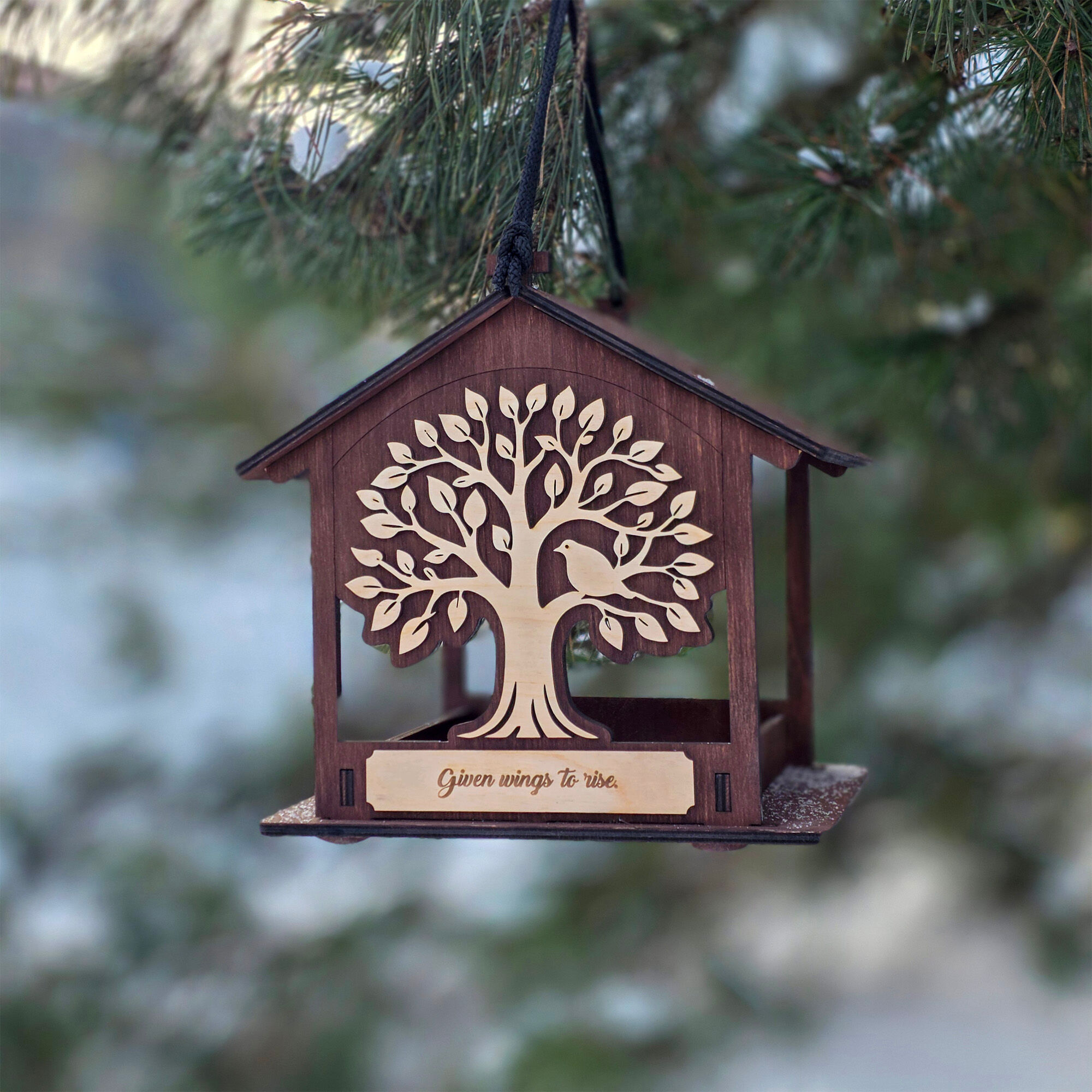 Handmade Wooden Bird Feeder, Countryside Outdoor Décor