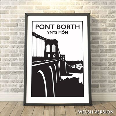 Menai Bridge, Isle of Anglesey, Wales Monochrome Welsh Print__A4 2