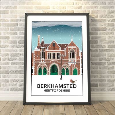 Berkhamsted Town Hall Winter, Hertfordshire Print__A4