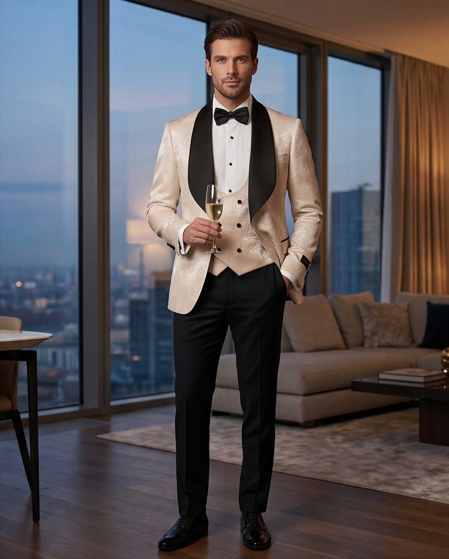 The "Midnight Gala" Champagne Tuxedo Set