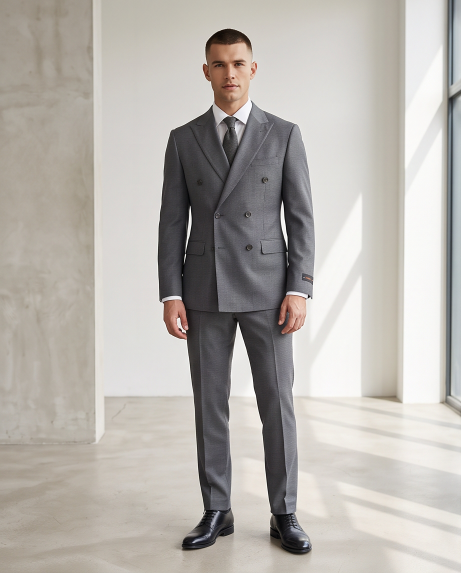 Modern Grey Slim Fit Double-Breasted Suit