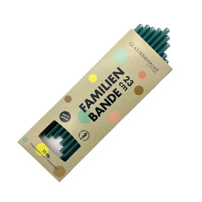 10 colored (blue-green) glass drinking straws "Family ties" (23 cm) + cleaning brush
