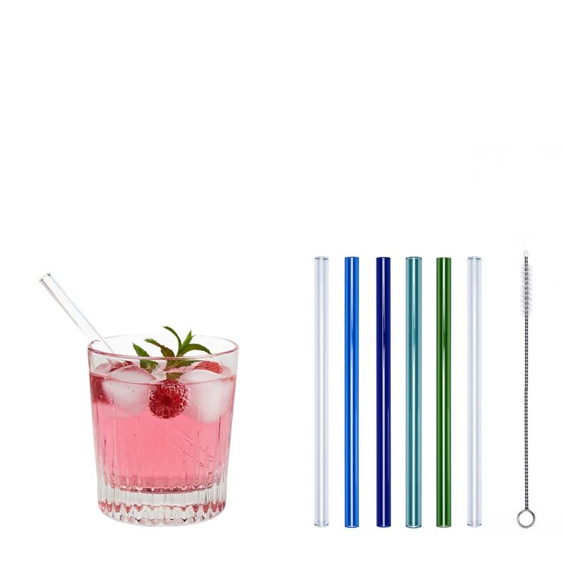 12-Pack Glass Straws, Reusable Glass Drinking Straws, 7.8 Inch Long,  Including 6 Straight And 6 Bent With 4 Cleaning Brush, Clear Glass Straws  Reusabl