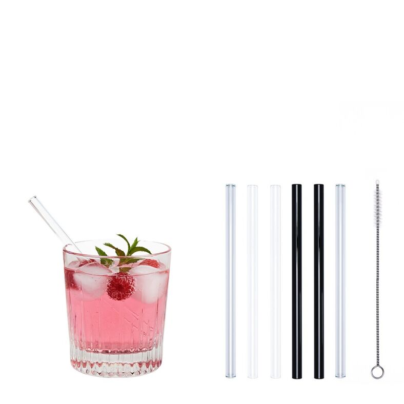 HALM Reusable Glass Straws 8 inch with plastic free brush - Set of
