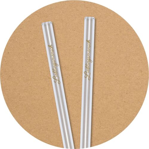 2 klare Glastrinkhalme (20 cm) mit Druck Lieblingsmensch + Reinigungsbürste