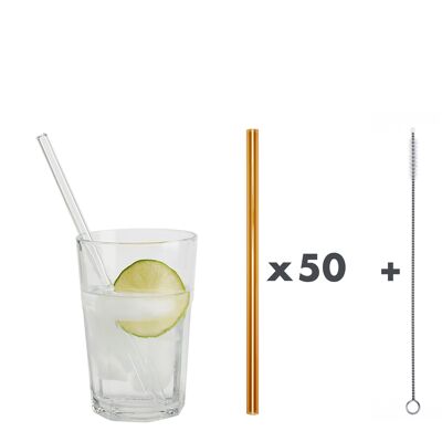 50 lightamber glass drinking straws "Jack of all trades" (20 cm) + cleaning brush - nylon