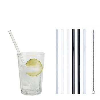 4 couleurs (2x blanches / 2x noires) + 2 pailles en verre transparent "Jack of all trades" (20 cm) + brosse de nettoyage - nylon 1