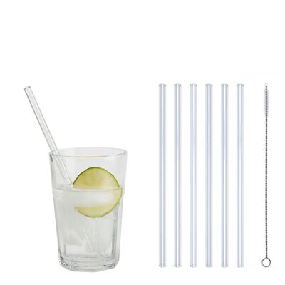 6 clear glass drinking straws "Jack of all trades" (20 cm) with engraving Favorite man / Love + cleaning brush - nylon