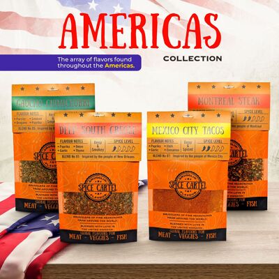 Colección Américas | Frotes y adobos de especias en caja de regalo de América del Norte y del Sur