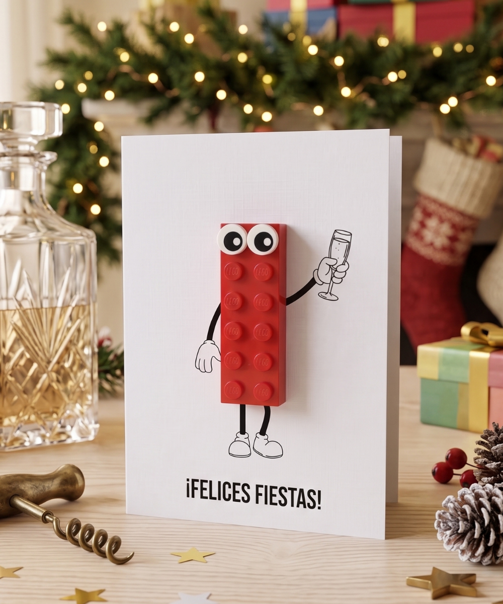 Holiday Greeting Card with 3D Brick - "HAPPY HOLIDAYS!"
