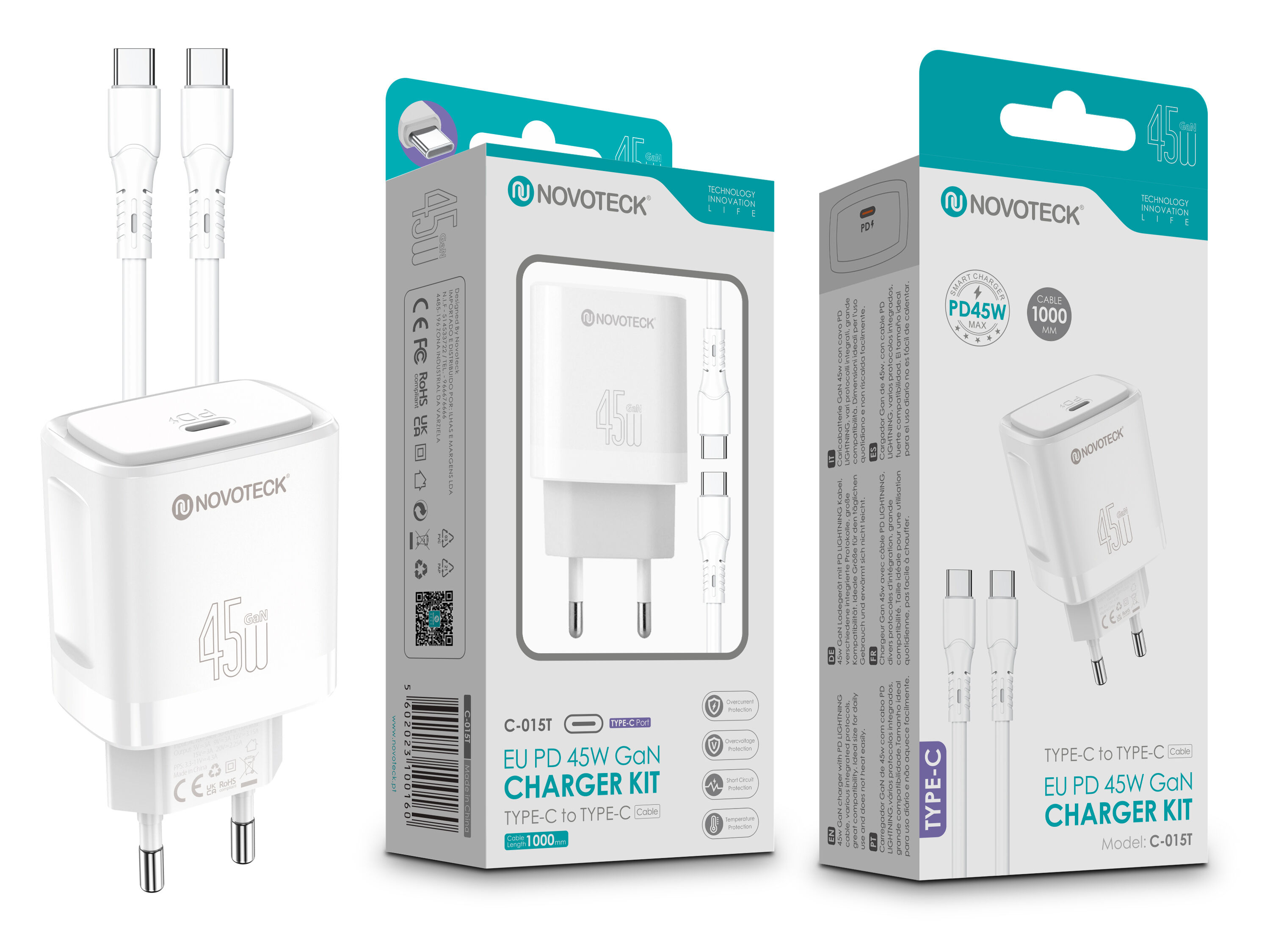 Kit de cargador rápido GaN C-015T PD de 45 W – Con cable USB tipo C
