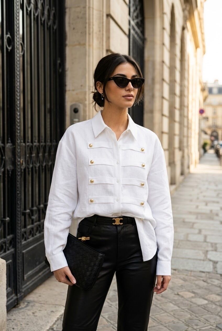 Chemise femme boutons dorés devant