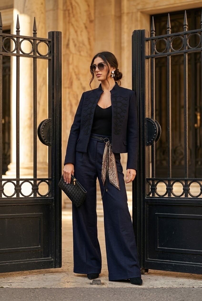 Pantalon femme large avec foulard