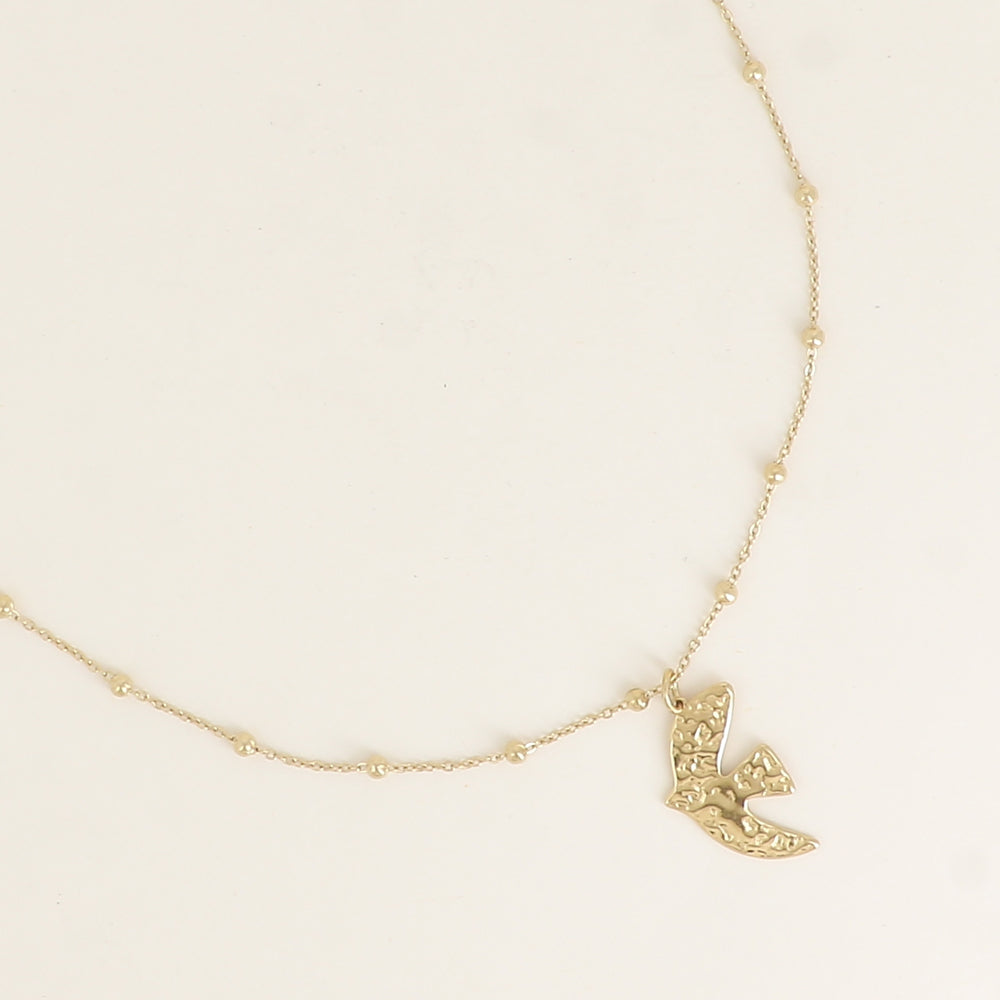 Collier - chaîne avec boules, pendentif oiseau
