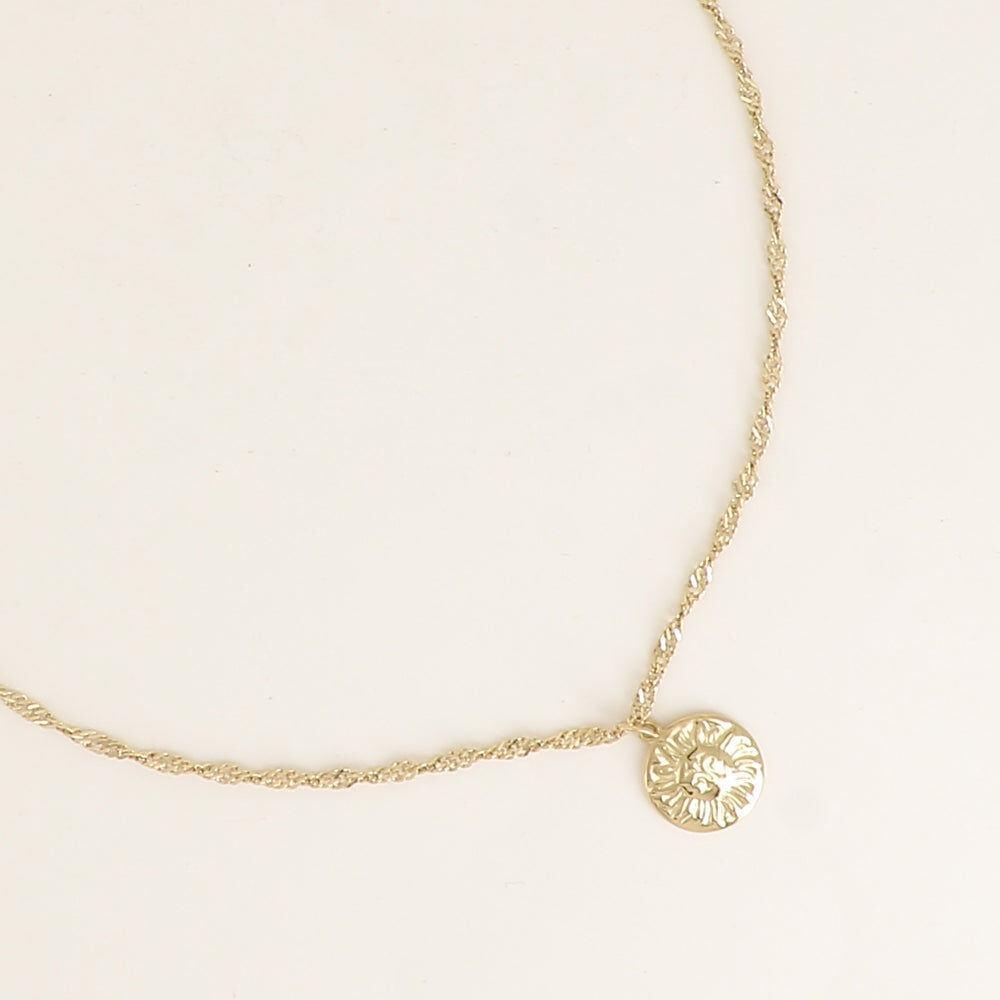 Collier - maille Singapour, pendentif rond avec soleil