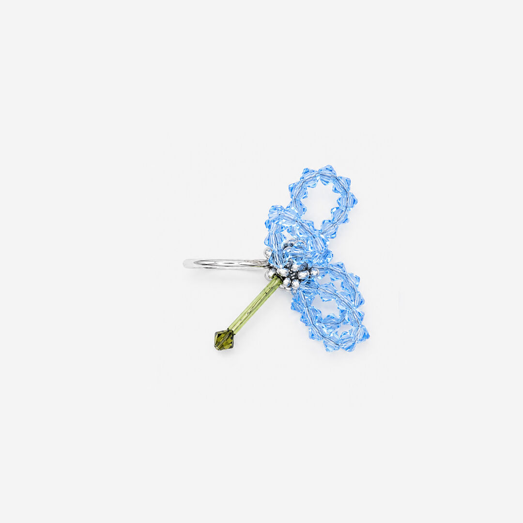Bague fleur bleue en perles et cristaux - Aster Blua