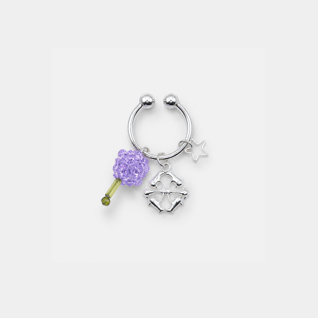 Bague earcuff fleur violette en perles et cristaux - Paeonia Viola Biles