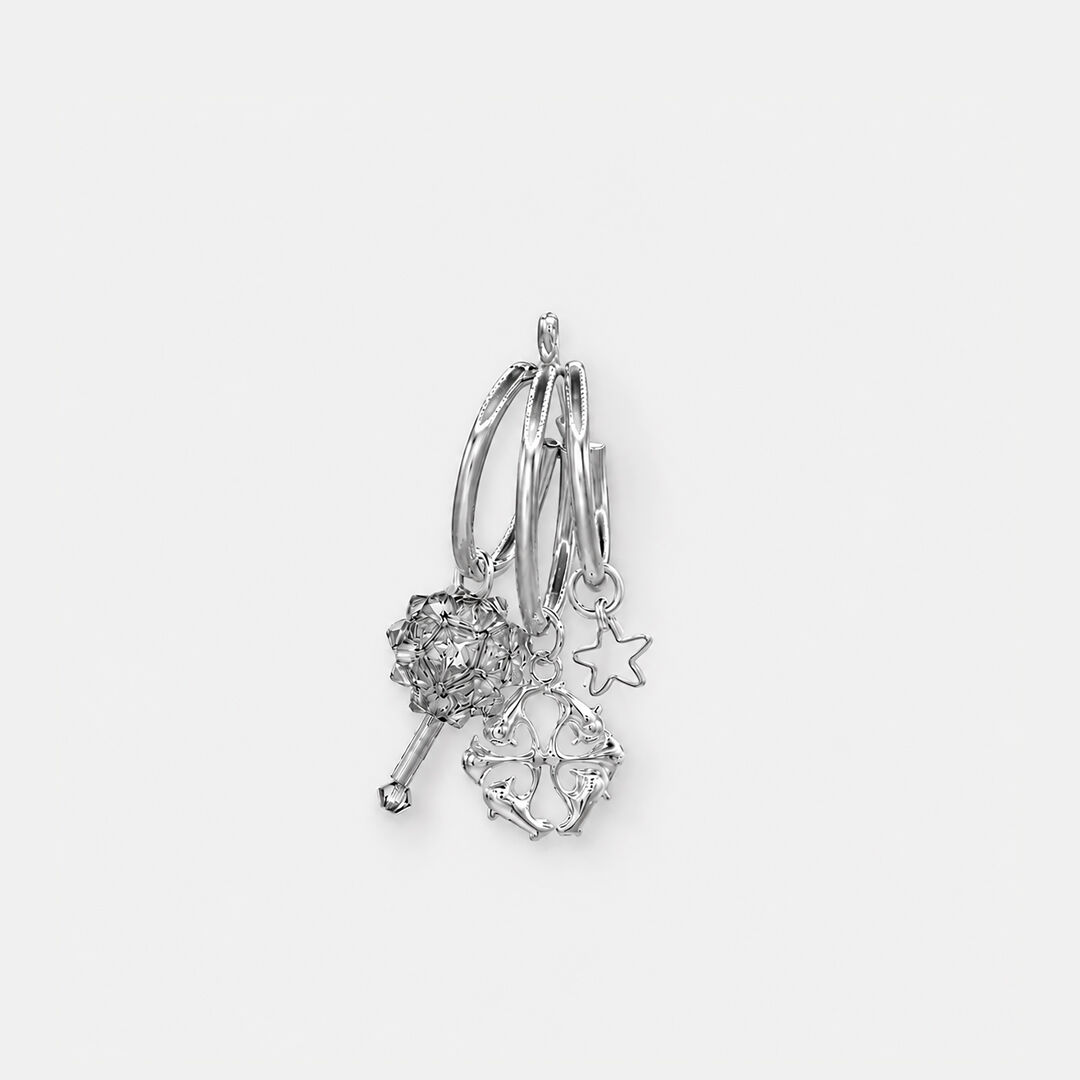 Boucle d'oreille créole fleur argentée en perles et cristaux - Paeonia Argenta Mateo