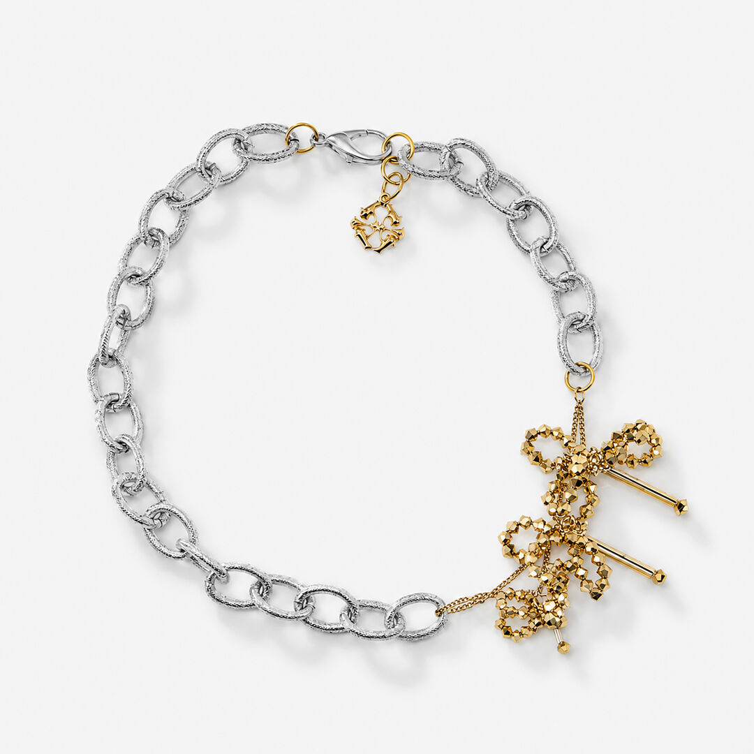 Collier à maillons argentés et fleurs dorées en perles et cristaux - Aster Ora Jason